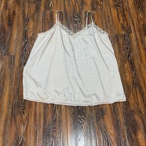 ODDI Womens XXL Champagne Satin Leopard Jacquard Lace Trim Camisole Tank Top